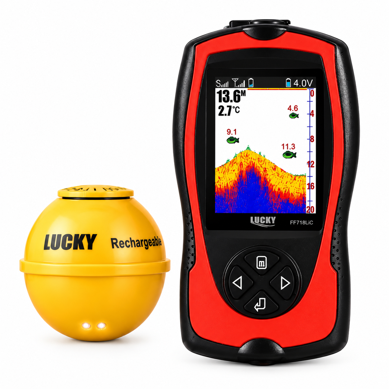 Przenośna echosonda wędkarska, czujnik głębokości wody, wyświetlacz LCD, echosonda, sonar, echosonda wędkarska, echosonda do wędkarstwa podlodowego, wędkarstwo morskie